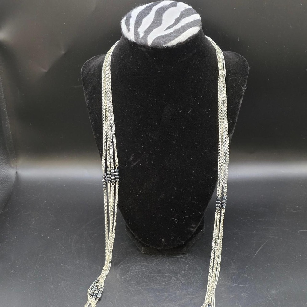 Silver chain necklace with black beads #beaded #silver #Joan Rivers